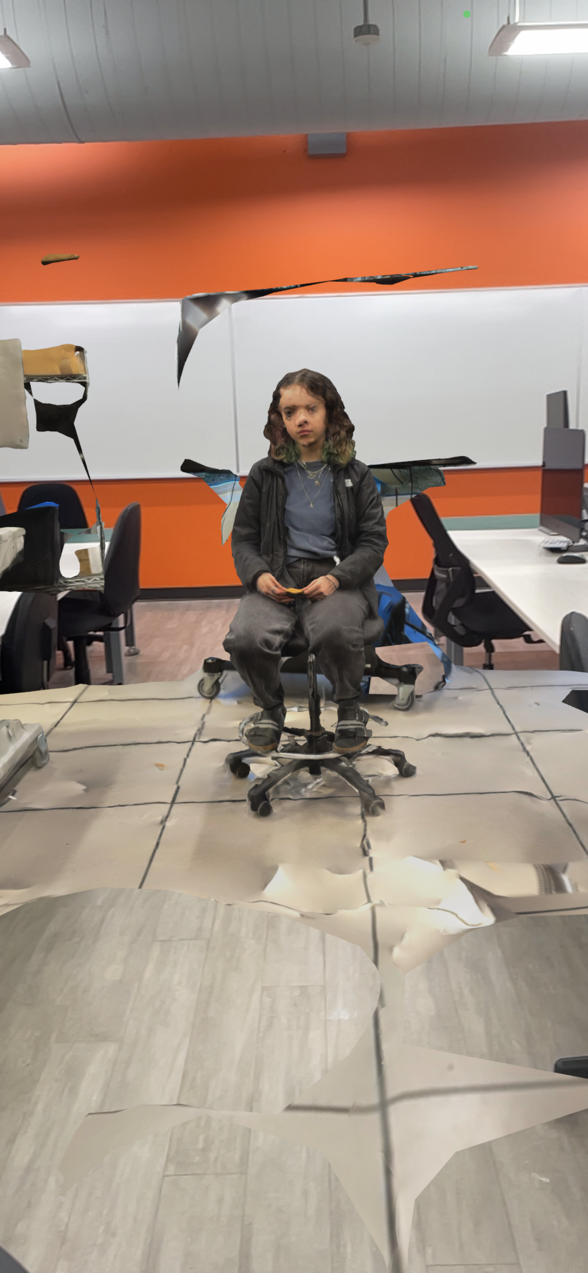 This is a front view of a scan the Cerin did of me, where I sat in a chair. We did this to experiment with how the face can be picked up by the software.