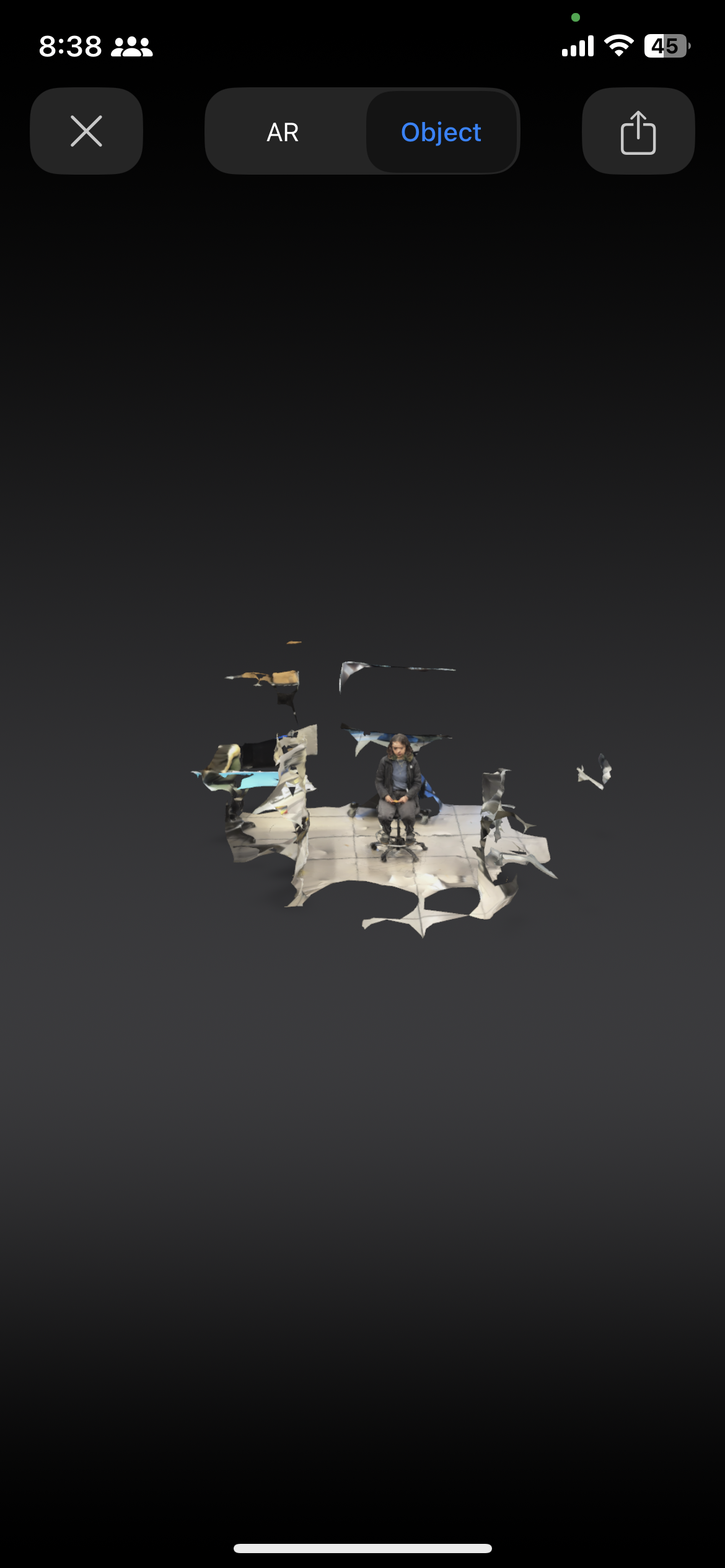 An uncropped side view of the model I am sitting in a chair, I later learned how to crop out areas which will be helpful in the future.