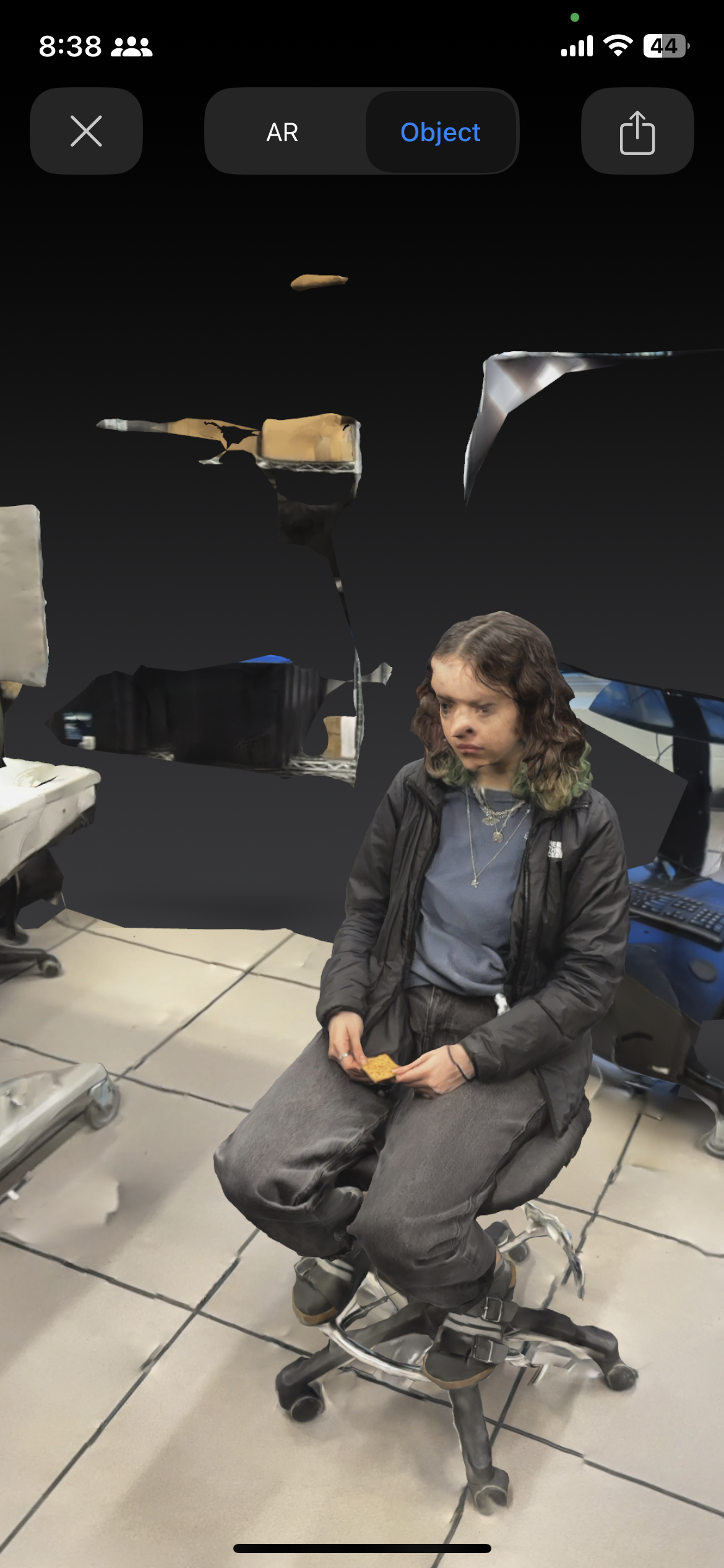 A zoom in of my face, showing how the facial features were not well captured and that I will need to practice for the final model.