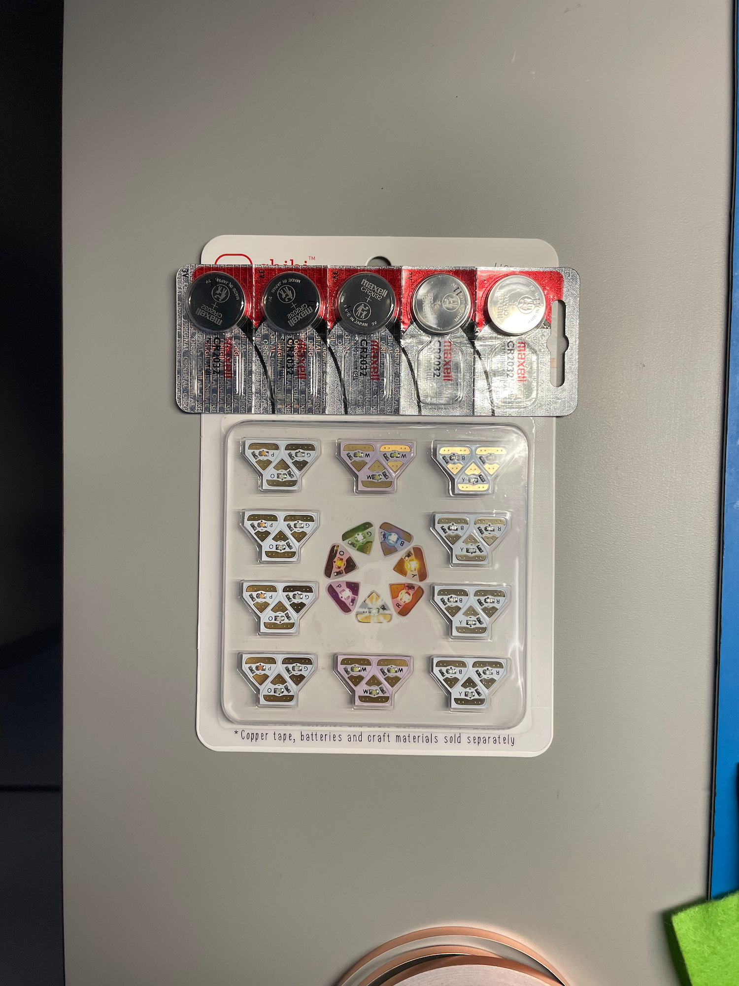 In the pack of items we were given for the project I received button batteries that will work
                   well for our projects which is interestin gto me because I typically use AA or AAA bateries with 
                   wire from an old radio. This new exsperience will teach me more skills and . Also, we were given 
                   LEDs in the form stickers in a wide vaiety of colours. I might use these in the future becuase 
                   they are very flat and being sticky helps by being more convenient.